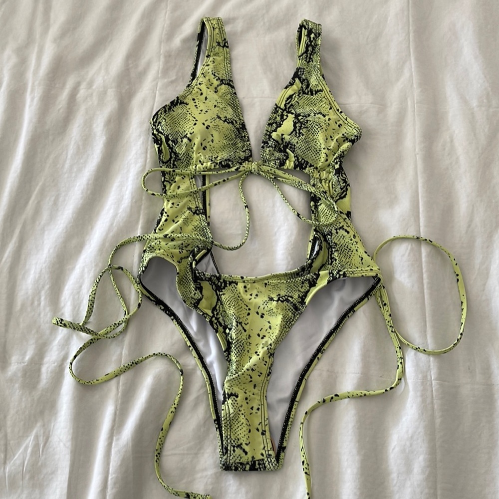 Green Snakeprint One Piece Swimwear